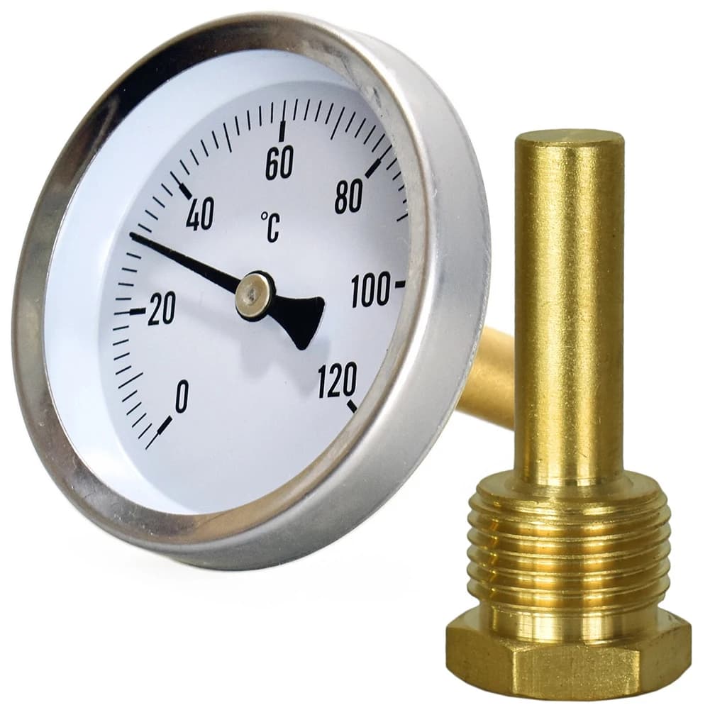 1 0-120 ° C bimetallic thermometer with 63 mm and 1/2" stainless steel housing for immersion sleeve for heating systems