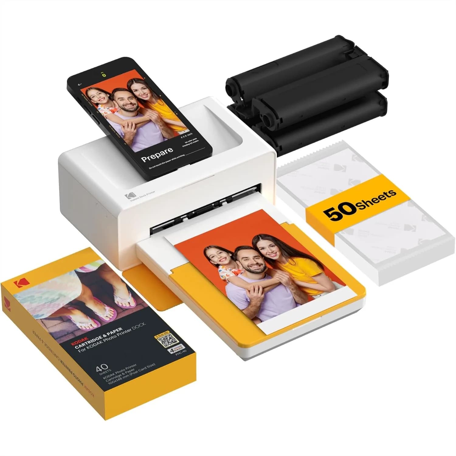4x6 Photo Printer for iPhone Android, Bluetooth Smartphone Printer with Docking Station, Instant Color Prints, 50 Sheets