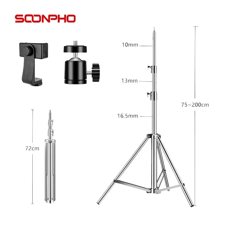 SOONPHO treppiede per telefoni cellulari Godox Photography Ring Light Softbox con supporto per testa a sfera supporto per illuminazione in alluminio da 200cm