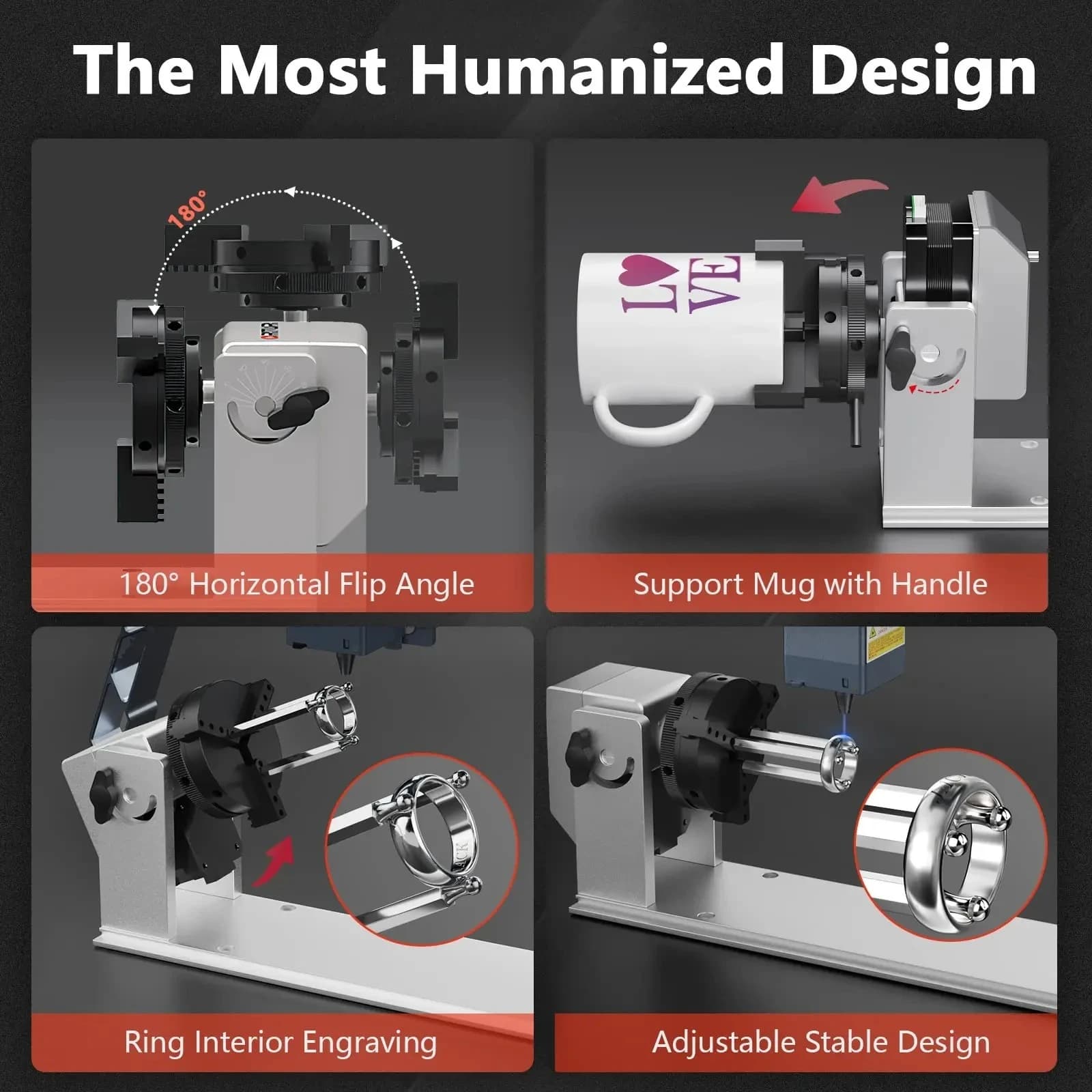 Parts for Laser Tools Spindle Rotating Axis Y for Laser Engraver (YRC1.0) Rotating Roller Asse Y Base 360° Rotating for Engraving Bottles and Cans