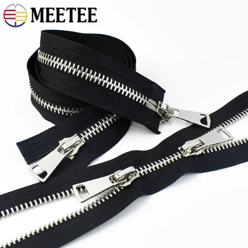 Meetee 8 # Cerniera in metallo 70/80/100/120cm Doppi cursori Cerniere open end per borsa da cucito Giacca Cappotto Zip Kit di riparazione Accessori fai da te