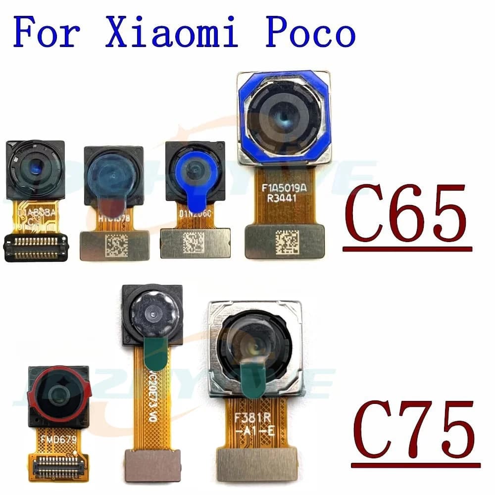 Fotocamera posteriore anteriore per Xiaomi Poco C75 C65 Selfie frontale Ampia parte posteriore Parti del cavo flessibile del modulo fotocamera principale