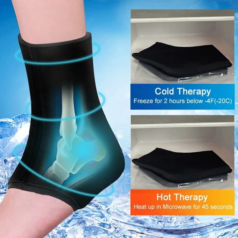 Impacco di ghiaccio idrogel per lesioni alla caviglia - Avvolgimento gel riutilizzabile per terapia calda/fredda, supporto regolabile per lesioni sportive con compressione 3D