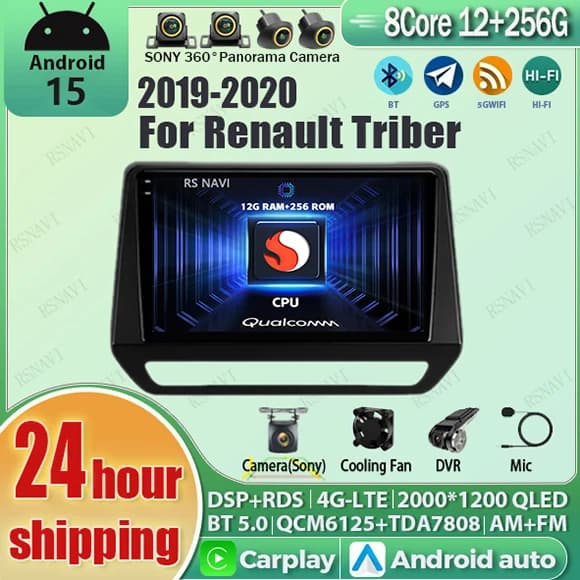 Android 15 Carplay Auto Qualcomm 2K QLED Schermo Lettore di Autoradio Per RENAULT TRIBER 2019 GPS Multimediale Wifi BT 4G Video Stereo