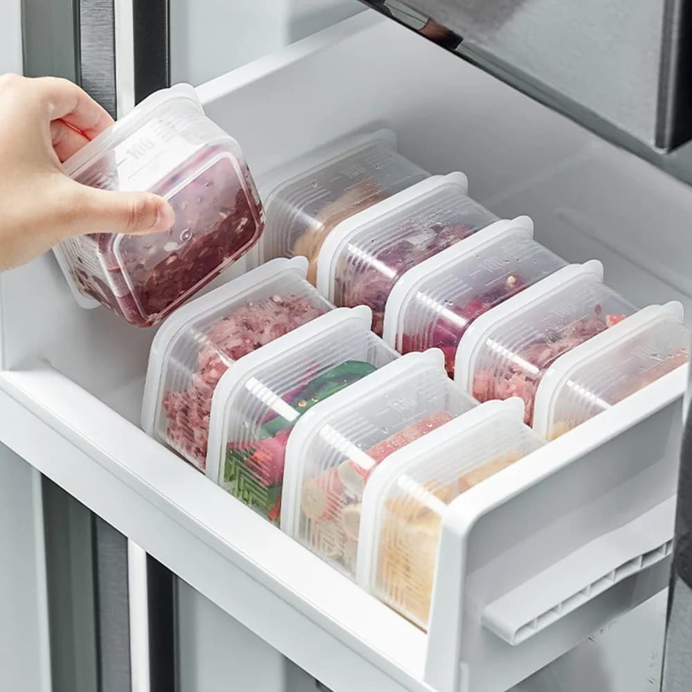 4pcs Reusable Frozen Meat Box Airtight Stackable Food Storage Container 100Ml With Lid Refrigerator Storage Container