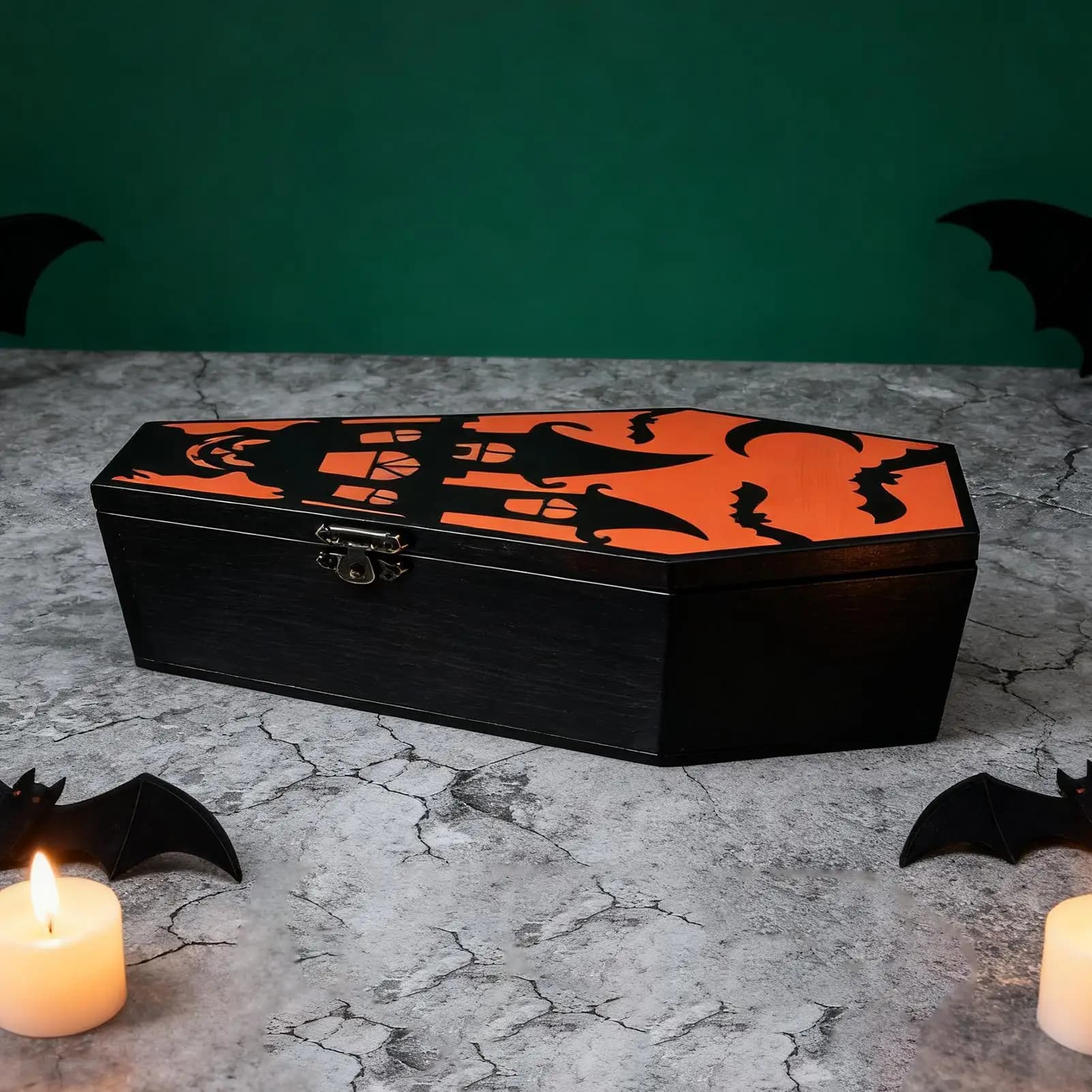 Halloween Treat Box Halloween Candy Bowl Snack Coffin Box Decorative Food Container For Popcorn Cake Jewelry Tea Shelf Mantel