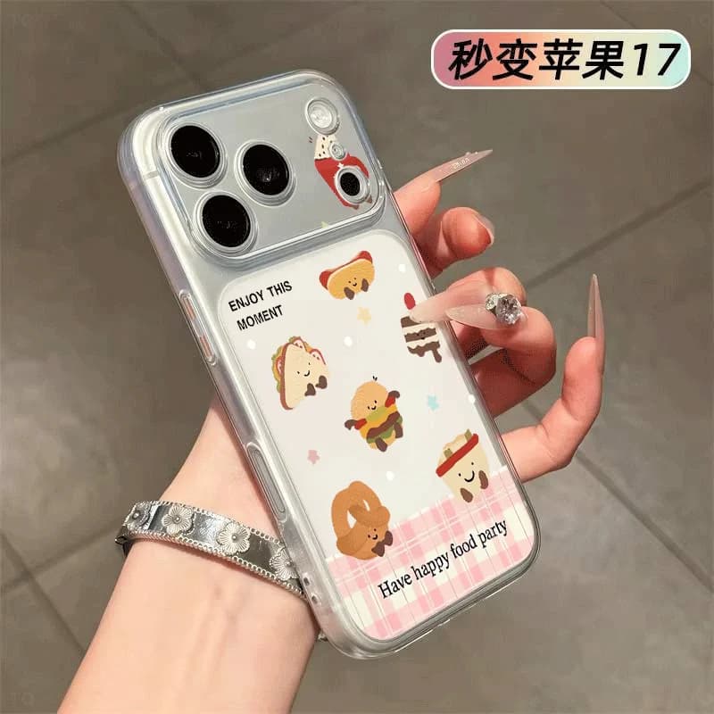 Custodia per telefono ultra sottile satinata con simpatico cartone animato a forma di sandwich per iPhone 17 16 15 14 13 Pro Max, cover trasparente lussuosa Y2K