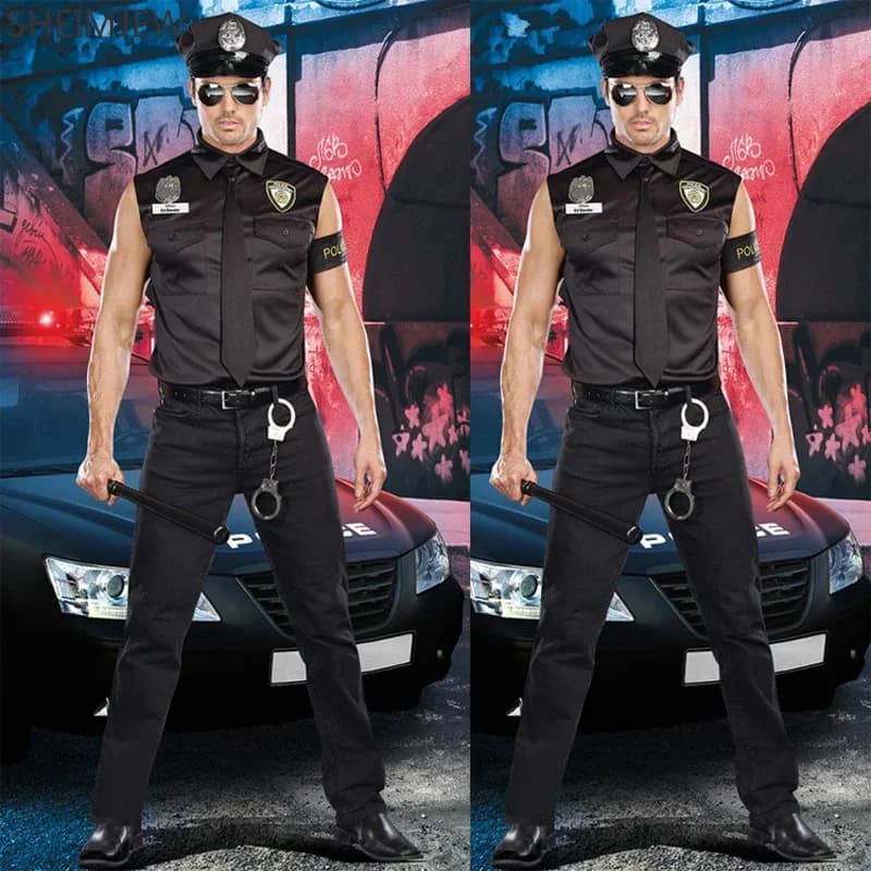Nuovo costume cosplay della polizia degli uomini di Halloween uomini istruttore allenatore uniforme festa di carnevale Ds spettacolo teatrale vestire