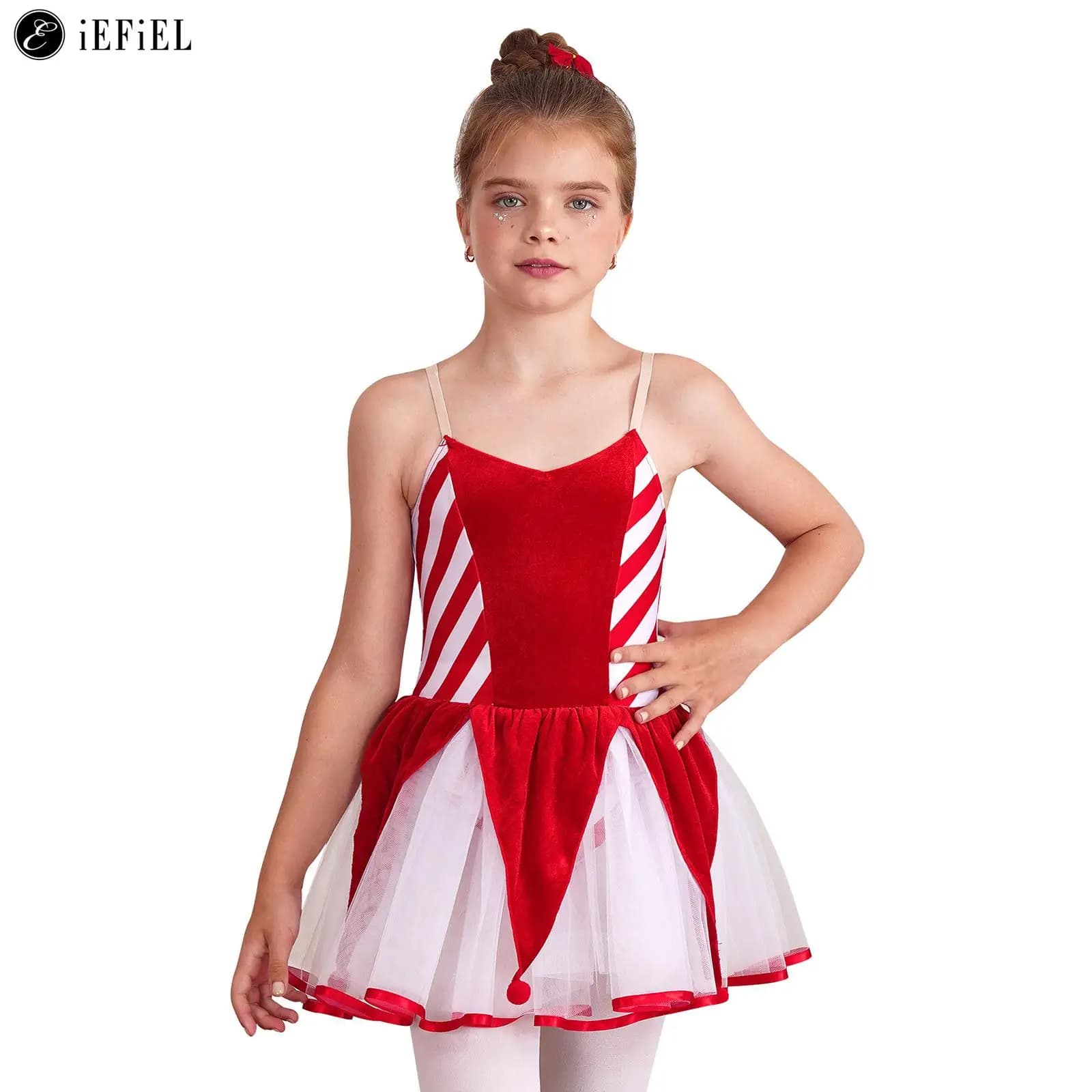 Bambini ragazze natale babbo natale danza classica figura pattinaggio su ghiaccio Tutu vestito body a righe Candy Cane vacanza Costume di natale