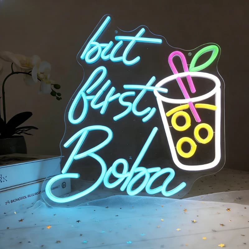 Insegna Luminosa LED 'But First Boba', Luce Notturna USB, Decorazione da Parete, Lampada da Scrivania per Casa, Bar, Caffè, Negozio di Tè al Latte, Dormitorio, Regalo