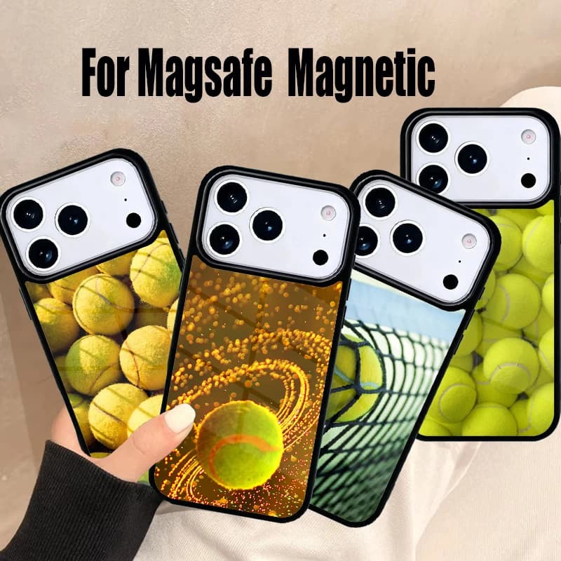 Custodia per telefono sportiva con pallina da tennis per iPhone 17 Air 16e 15 14 13 12 11 Pro Max Plus, Cover Magnetica Wireless Magsafe