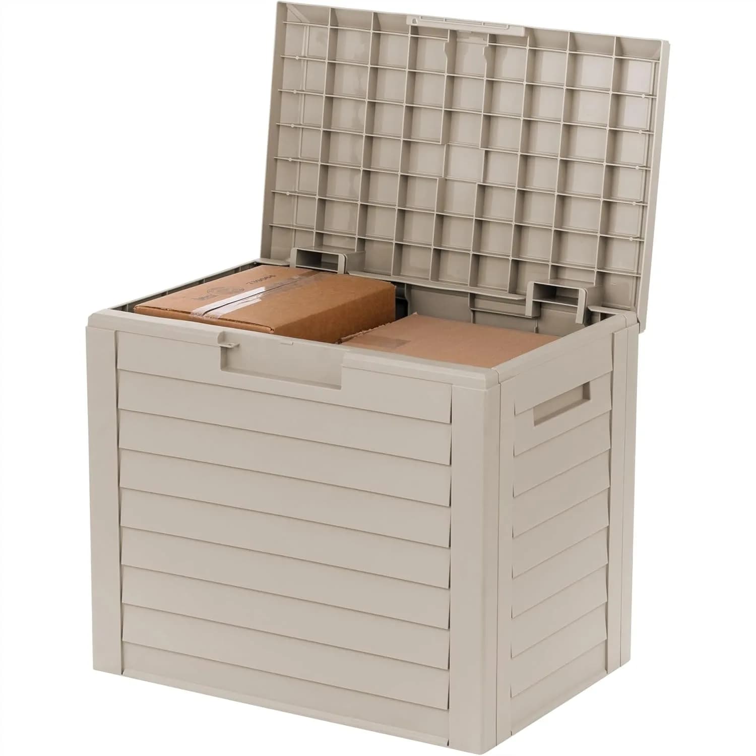 35 Gallon Outdoor Deck Storage Box Lockable UV Protected Weather Resistant Patio Cushion Garden Tool Delivery Box Beige