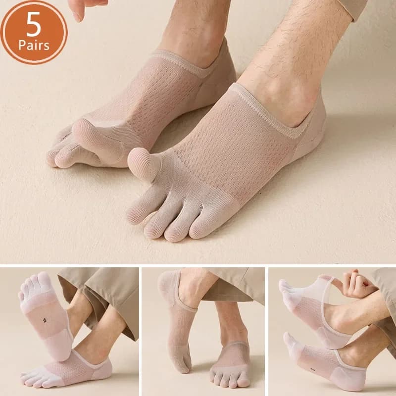 5 Paia di Calzini Estivi Sottili da Uomo, Calzini alla Caviglia in Rete Traspirante, Freschi, Casual, Morbidi, Deodoranti, Invisibili, a Cinque Dita