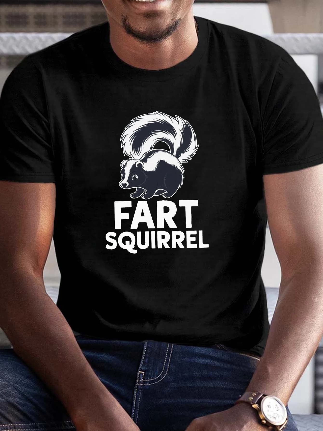 T-shirt girocollo da uomo con grafica Skunk | T-shirt casual estiva 100% poliestere | Tessuto in maglia leggermente elasticizzato