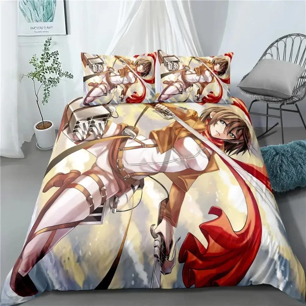 Set di Biancheria da Letto Anime Attack on Titan, Federe, Copripiumini, Piumoni per Bambini, Set Completo Queen King