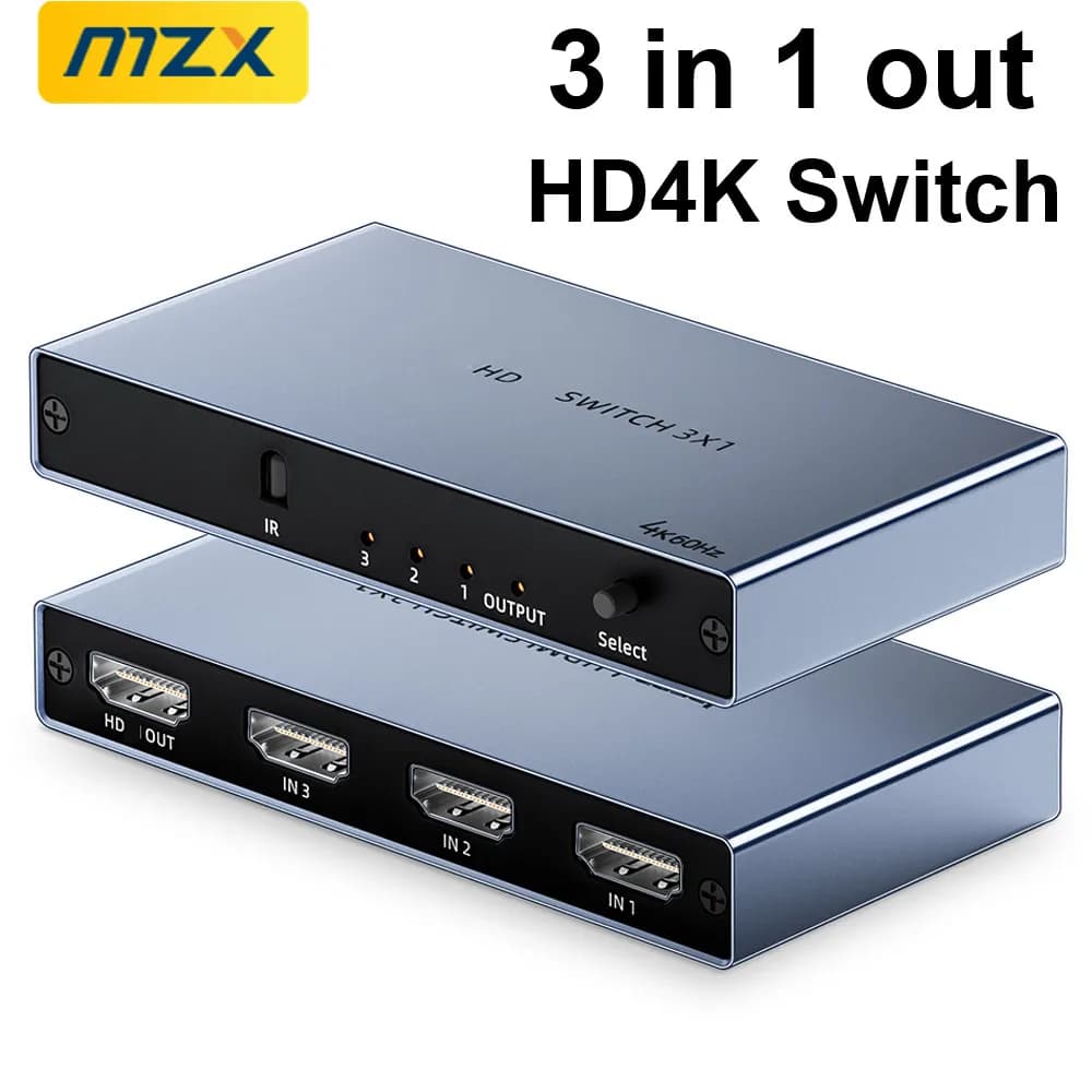 Switch KVM HDMI 2.0 3-in-1-Out 4K 60Hz con Telecomando, Adattatore Splitter in Lega di Alluminio per PC, Computer e Laptop