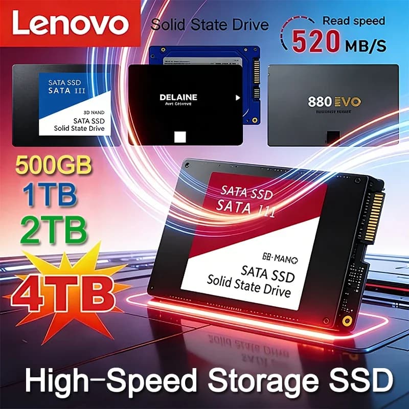 Disco a Stato Solido Lenovo 4TB SSD ad Alta Velocità 500G 1TB 2TB Disco Rigido Interno HDD Sata3 2.5 Pollici per Laptop Microcomputer Desktop