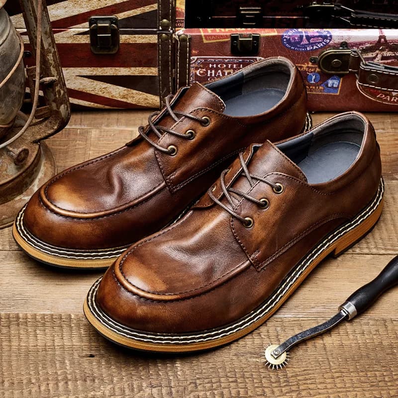 Genuine Leather Brogue Shoes Leisure Men's British Retro Lace-up Youth Daily Oxfords Classical Derby Shoes Trend