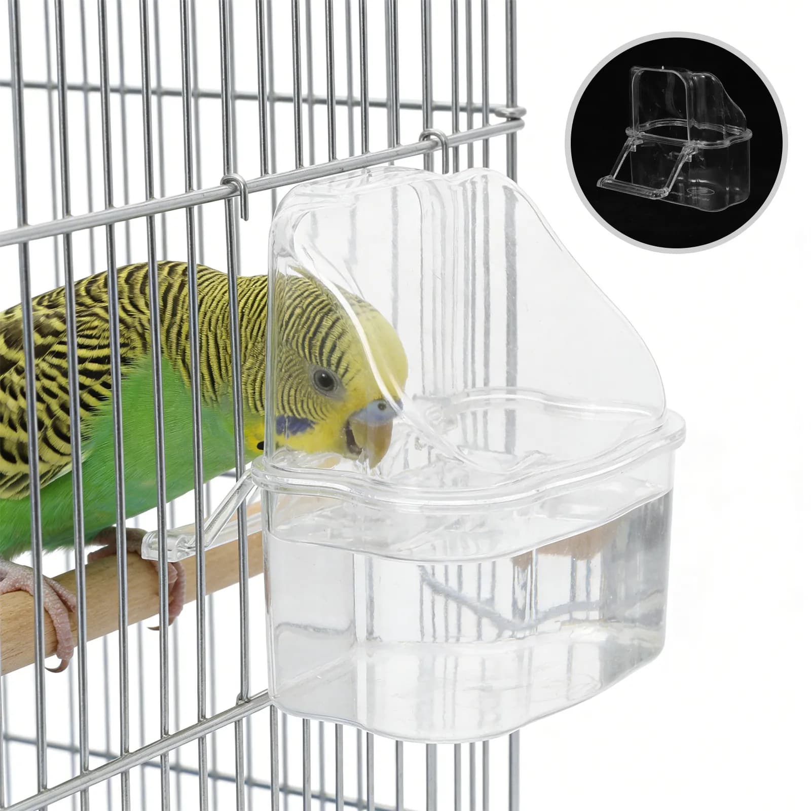 4Pcs Clear Plastic Bird Cage Feeder Box Food and Water Container Splash Resistant Hanging Design for Small Birds Parrot Cage