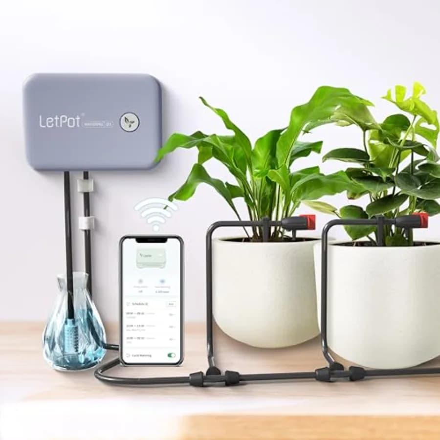 Sistema di Irrigazione Automatico per Piante in Vaso: Kit di Irrigazione a Goccia in Plastica Nera Intelligente per Uso Interno ed Esterno con Sensore di Carenza d'Acqua