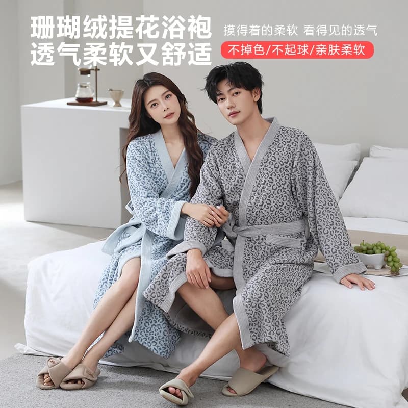 Wholesale Coral Fleece Bath Robe, Fluffy Warm Kimono Robe, Durable Loungewear for Hotel Homestay Spa