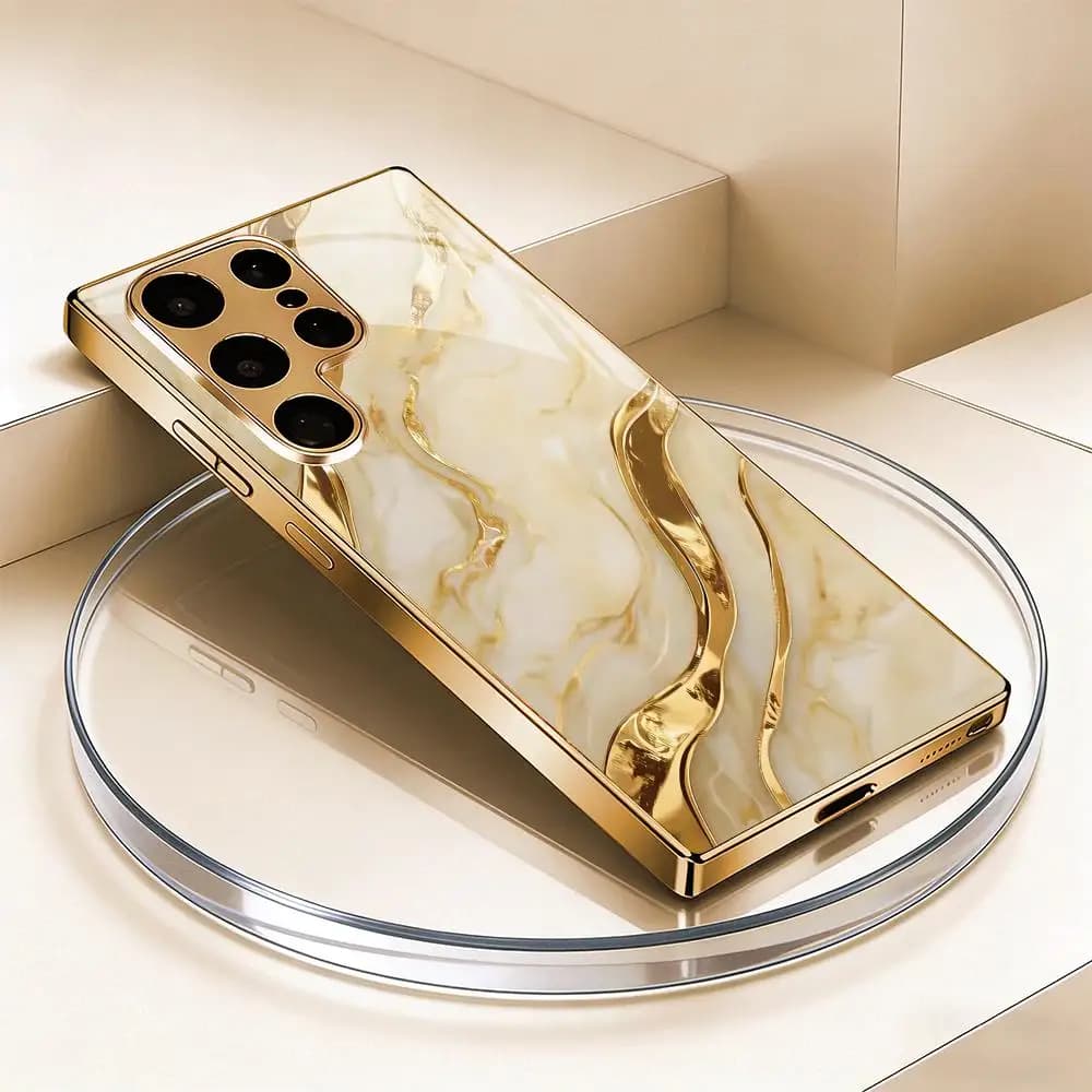 Cover per telefono in vetro con texture effetto marmo dorato, anti-caduta, compatibile con Samsung Galaxy S26 S25 S24 S23 S22 S20 FE/Ultra/Plus