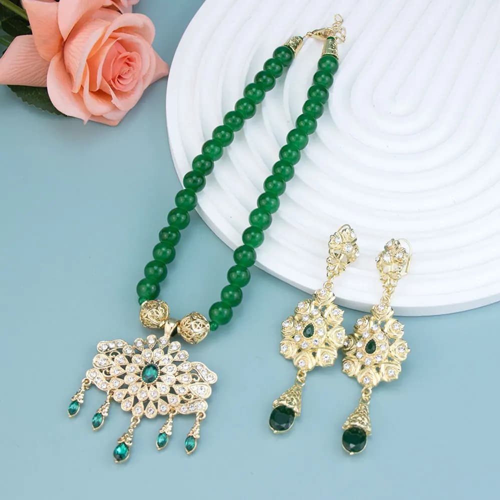 Neovisson collana di perline fatte a mano arabe uniche orecchini a goccia lunghi Set di gioielli da sposa marocchini accessori per abbigliamento Color oro