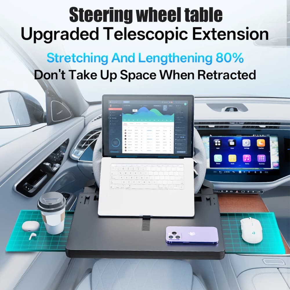 Vehicle Mounted Steering Wheel Table Board Tablet Laptop Stand Small Desk Tray For Car Front Seat In Car Dining Office Work Road