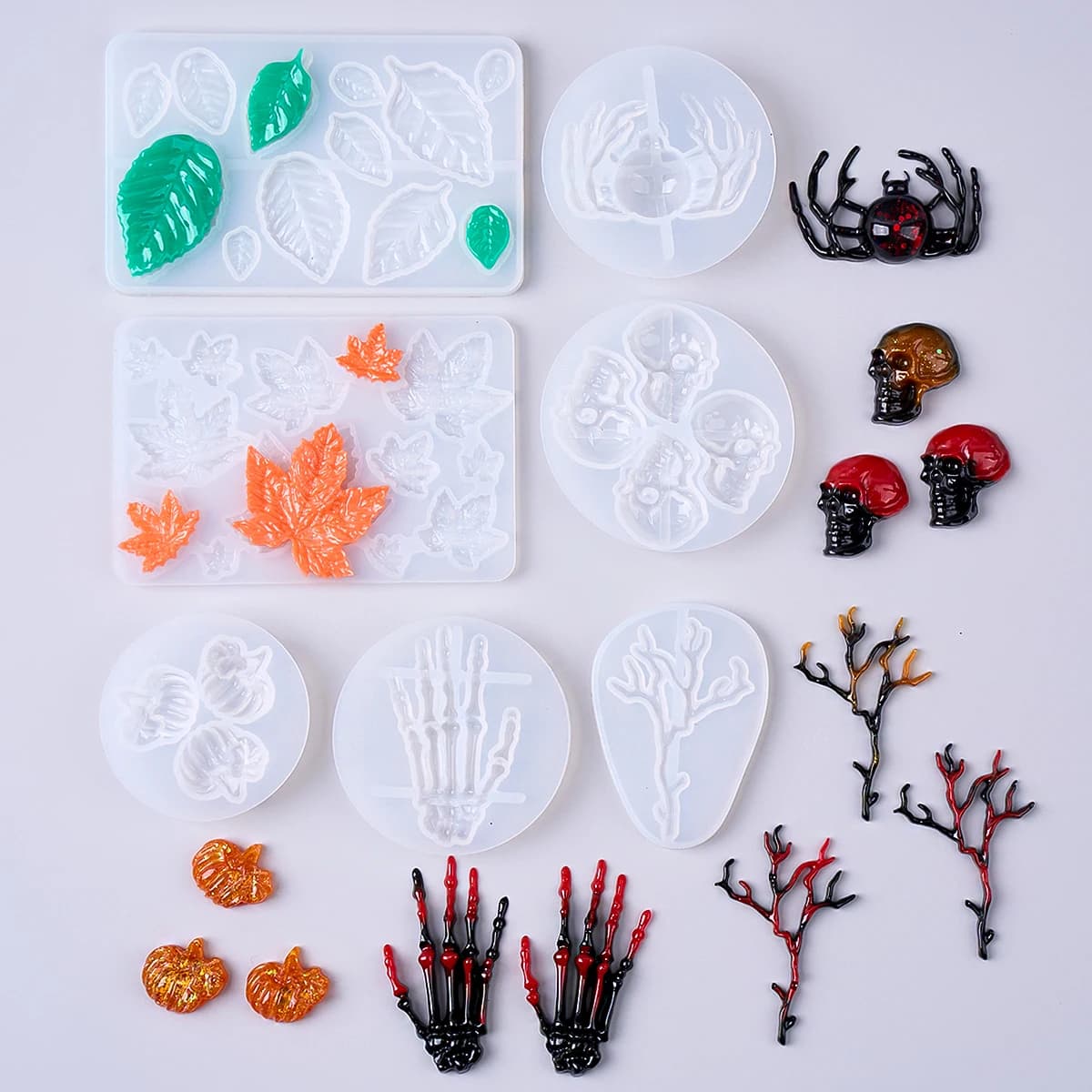 Halloween Scheletro Mani Osso Stampo in silicone Fai da te fatto a mano Foglie di zucca Artigli Teschio Stampo in resina epossidica UV Ornamenti per feste artigianali