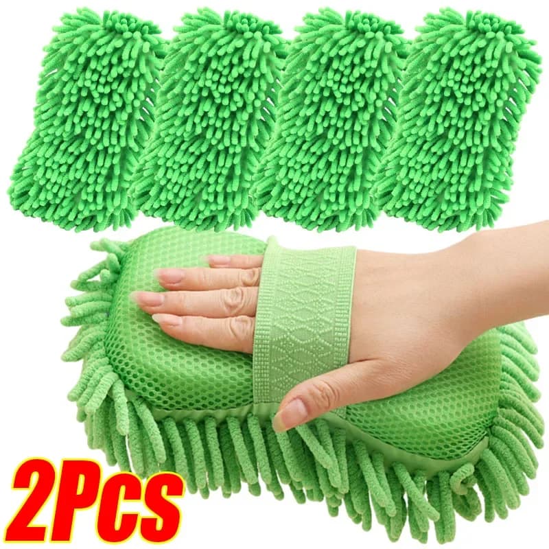 Guanto in ciniglia verde per lavaggio auto, accessori per styling, 1/2 pezzi, spugna per lavaggio auto, spazzola per la cura dell'auto, strumenti per la pulizia