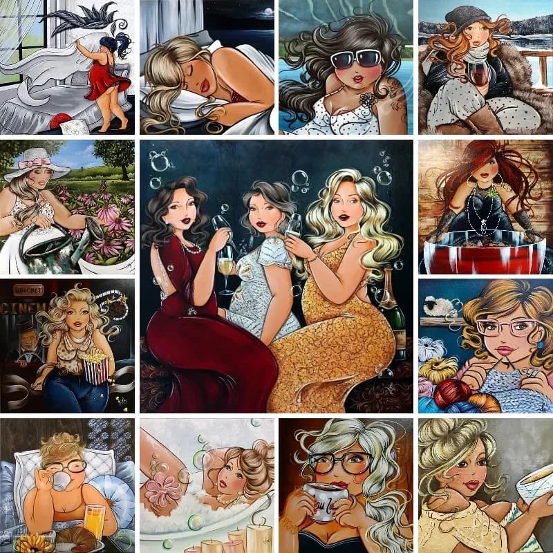 Trapano rotondo completo 5D pittura diamante fai da te "donne grasse Sexy" bagno donne pietre quadrate ricamo 5D punto croce mosaico Decor regalo