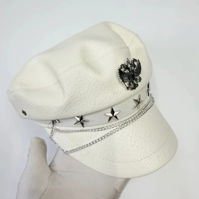Leisure British Style Newsboy Hat PU Leather Flat Top Hat Unisex Spring Autumn Korean Version Boat Anchor Chain Short Brim Cap