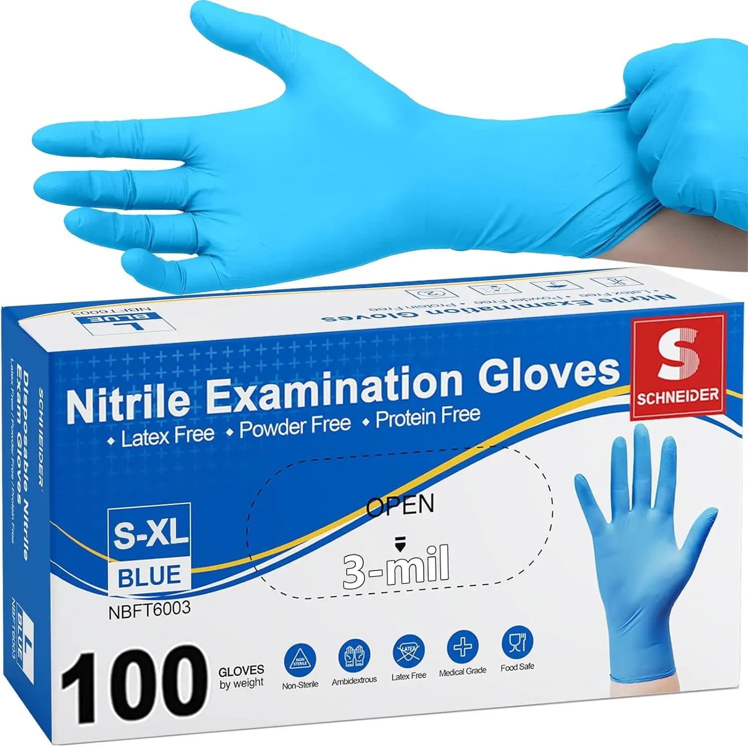 Guanti monouso in nitrile blu, senza lattice, per pulizie e preparazione alimenti