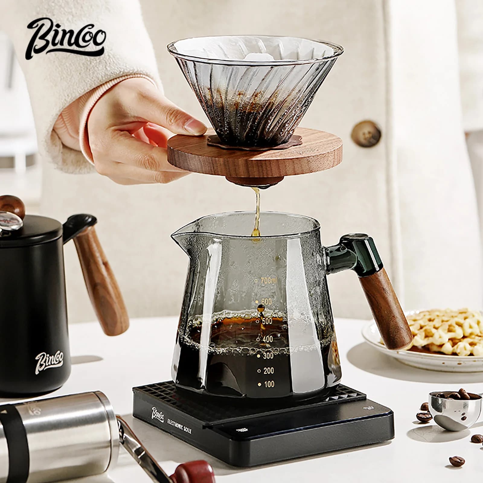 Bincoo Set coffee maker to pour over 800 ml glass carafe with glass coffee filter Set coffee maker for home or office