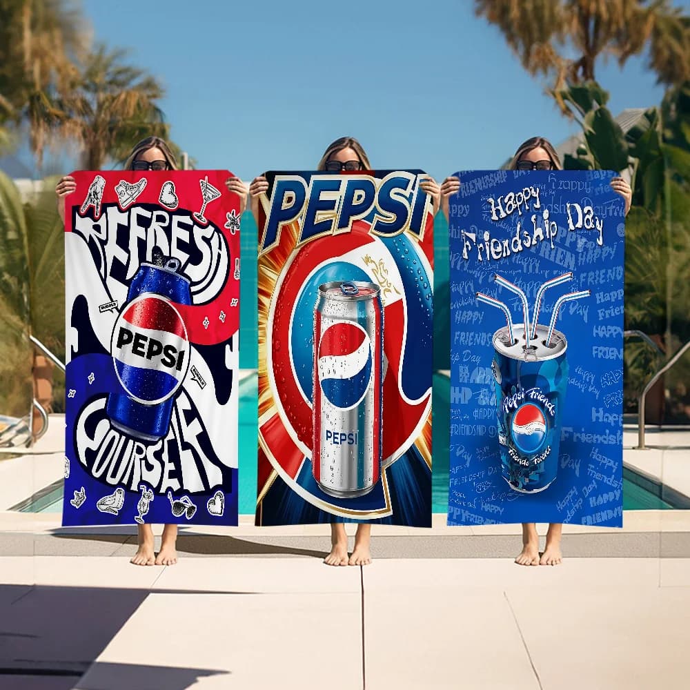 Soda Brand Art -Pepsis Asciugamano da spiaggia Cartoon Cute Summer Kids Grande piscina da bagno Asciugamano da spiaggia in microfibra assorbente per viaggi di nuoto