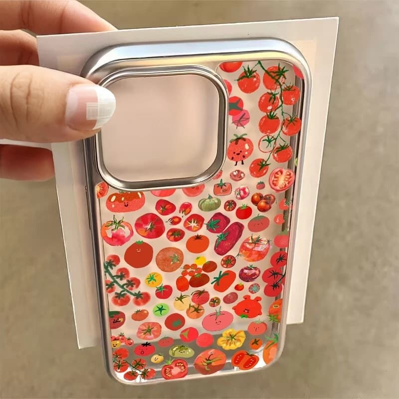 Watercolor Tomato Collage Phone Case for iPhone 17 Air 16 15 14 13 12 11 Pro Max Plus X Xs XR Soft Cover Coque