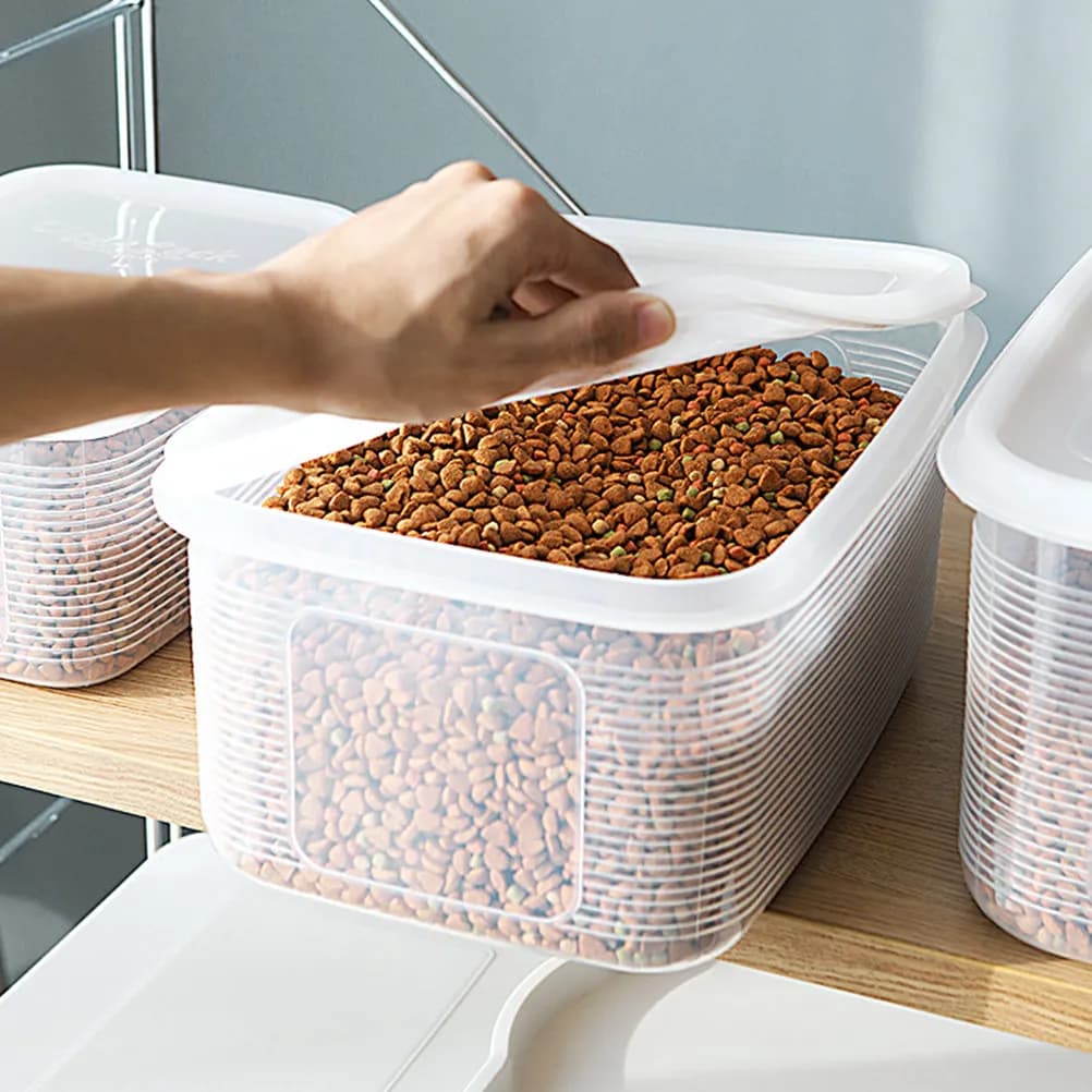 Pet Food Storage Container Plastic Sealed Storage Box for Dogs Cats Keep Fresh Moisture Proof Pest Resistant Easy View