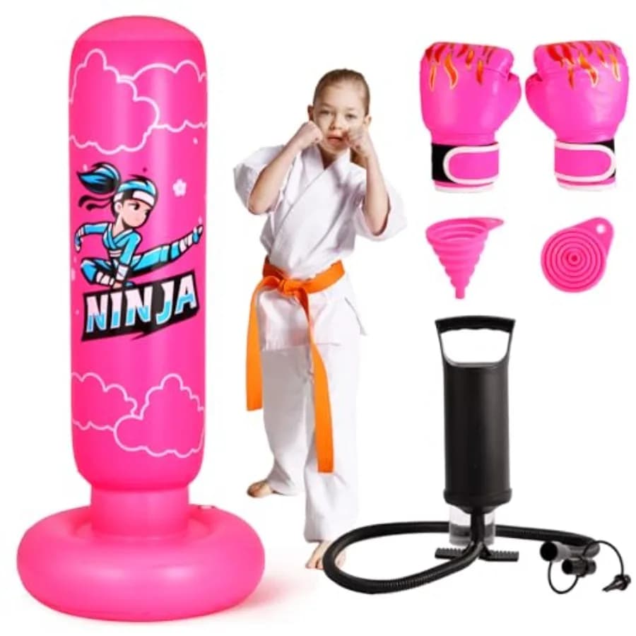 Sacco da Boxe Gonfiabile con Guantoni, Set da 66 Pollici Aggiornato 4-in-1, Regalo per Ragazzi e Ragazze