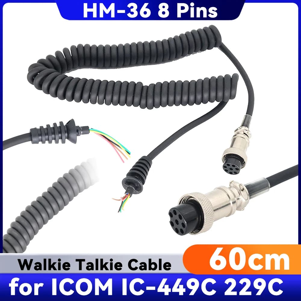 HM-36 Walkie Talkie Estendi Cavo 60 cm 8 Pin Microfono Altoparlante Mic Sostituzione Cavo a Molla Cavi per ICOM IC-449C 229C