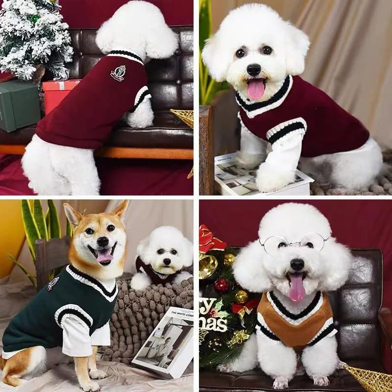 Autumn and winter new knitted vest V-neck college style pet clothes vest Teddy For Small Dogs Puppy Vest Clothes Jacket Outfits