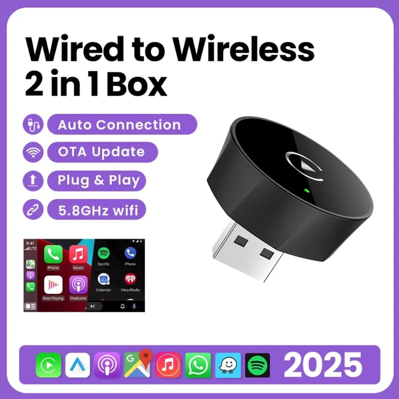 2025 NEW Carplay Adapter Wireless Android Car 2in1 Smart Mini Box WIFI BT Auto Connect Plug And Play for Kia Volvo Audi