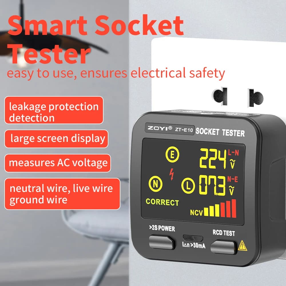 ZOYI Digital Smart Socket Tester Voltage Tester US/UK/EU Plug Ground Zero Line Phase Check Rcd NCV Test