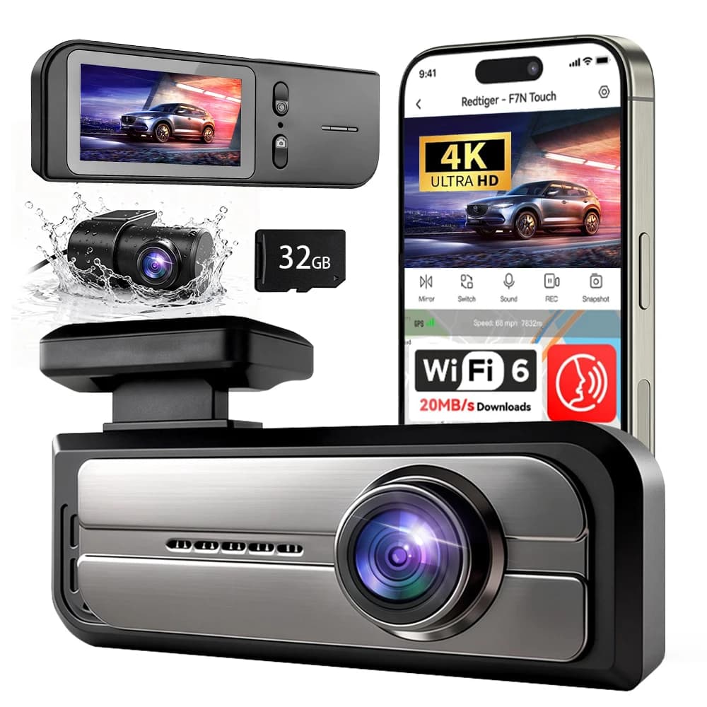 Doppia telecamera da cruscotto, videoregistratore DVR per auto 4K UHD, Wi-Fi integrato, visione notturna, monitoraggio parcheggio 24 ore su 24, display da 2 pollici, sensore G.