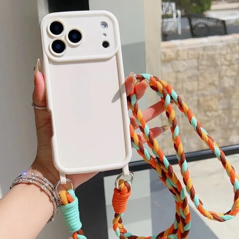 Crossbody Lanyard Braided Cord Liquid Silicone Case For iPhone 18 16 17 15 14 13 Pro Max Necklace Strap Cover