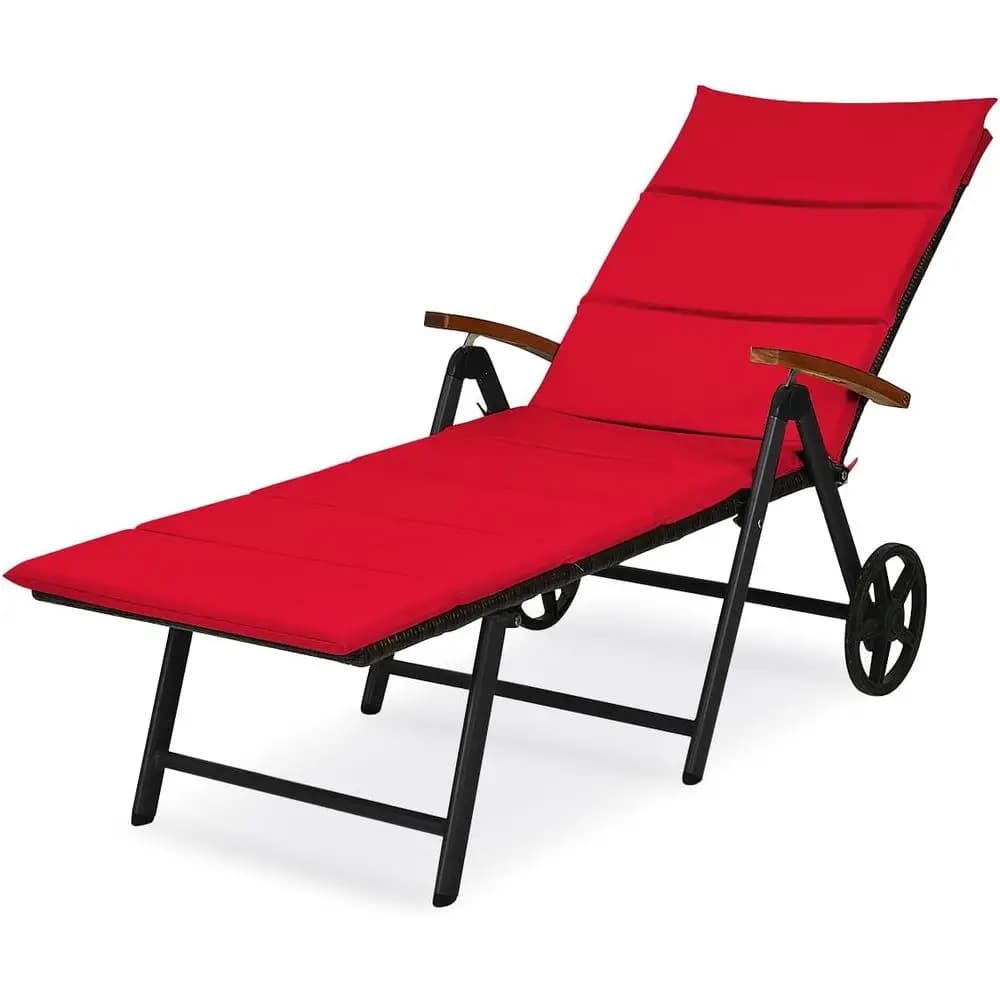 Poltrona lounge da patio in rattan imbottita con ruote, colore rosso