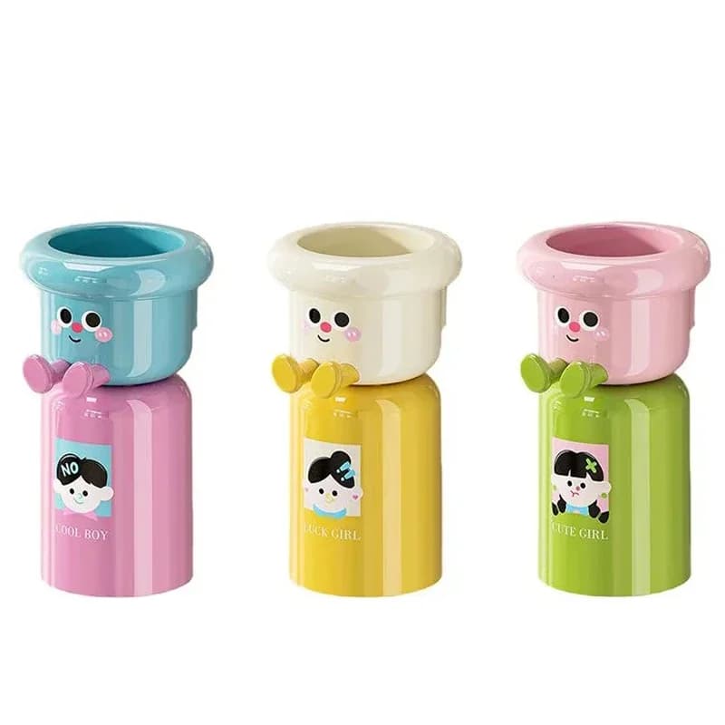 Cartoon Toothbrush Wall Mounted Toothbrush Holder Cup Magnetic Upside Down Mouthwash Cups Punch Free Storage Rack Organizer