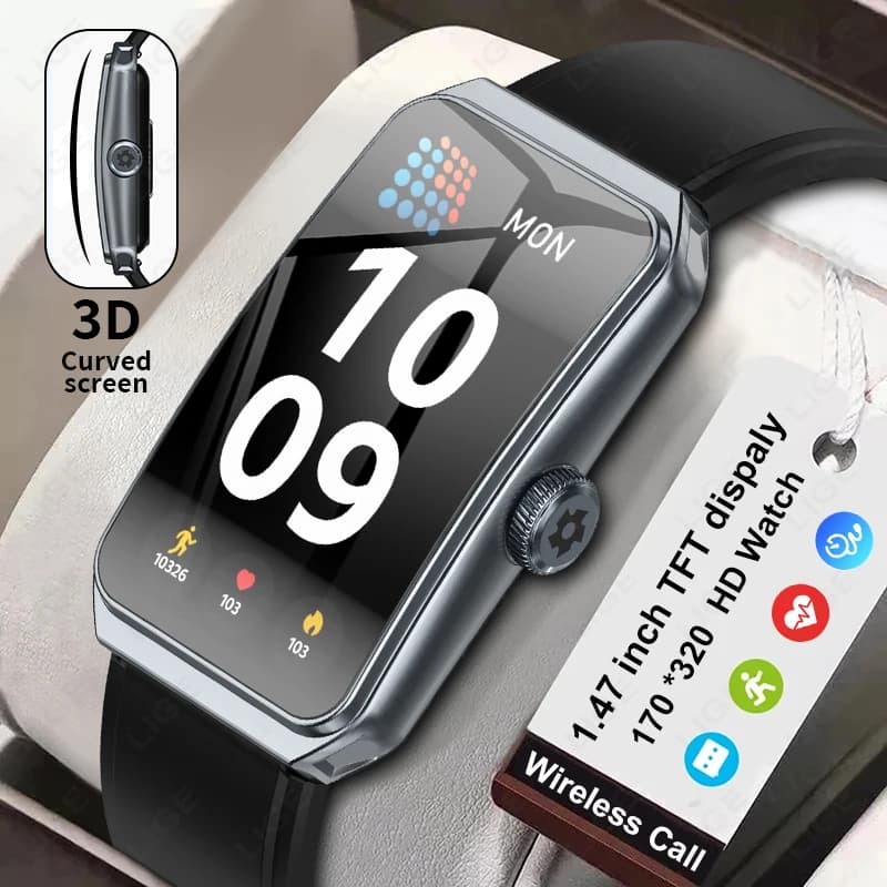 LIGE New Smart Bracelet Men 1.47 inch HD Color Screen Women Bluetooth Call AI Voice Fitness Tracker Smartwatch For Android IOS