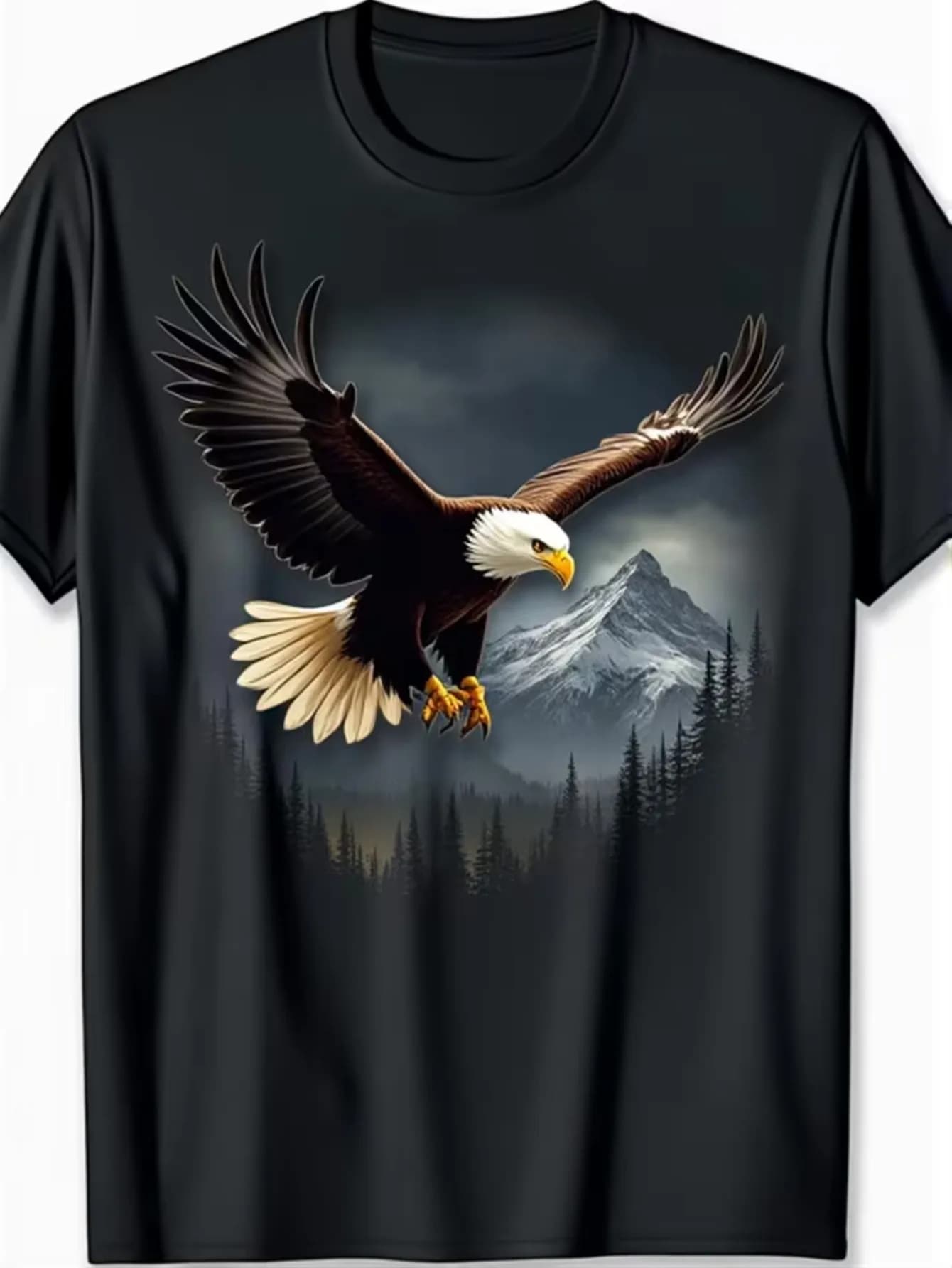 Men's T-shirt with Eagle Mountain print, casual short sleeve design and crew neck, 100% cotton, dark eagle