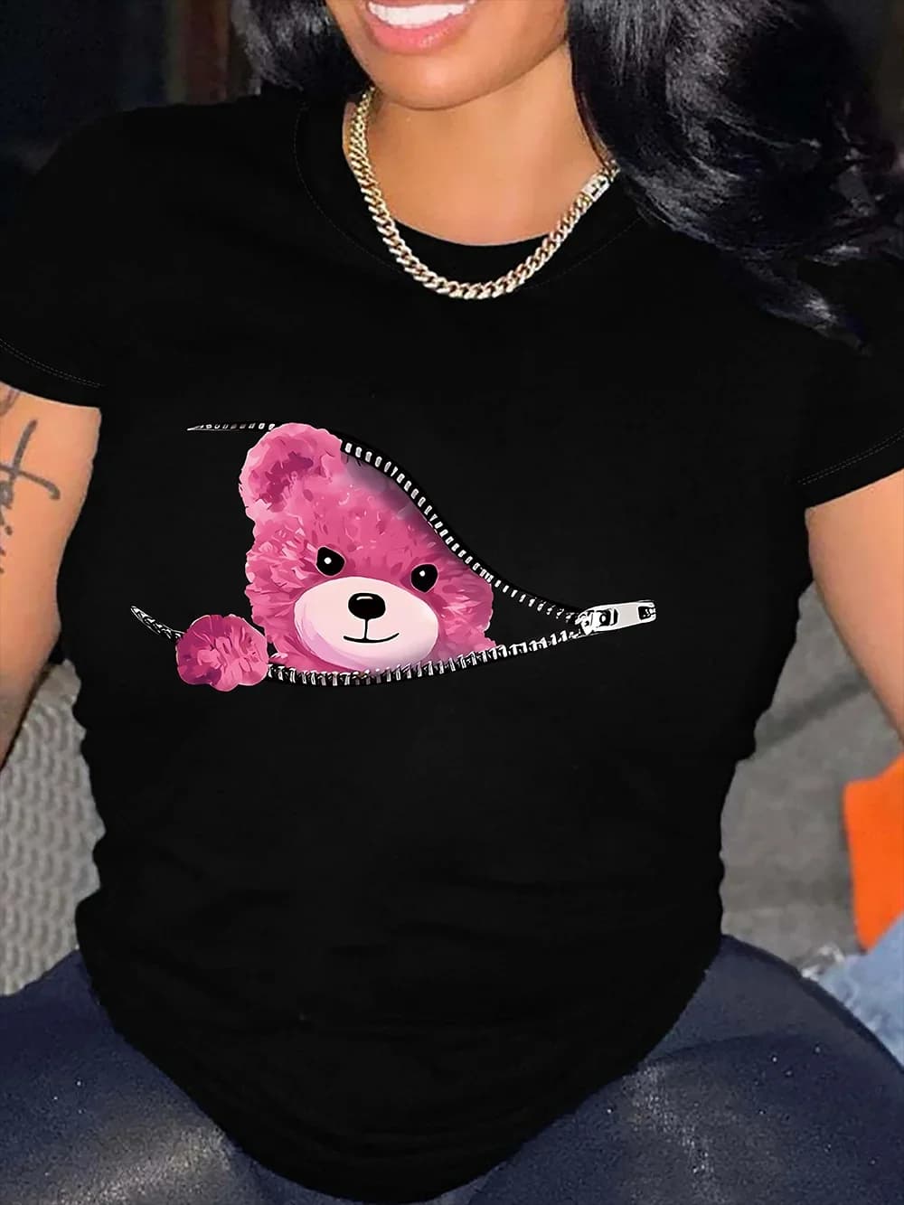 Summer Fashion Animal Bear Print Basic T-shirts Women Casual O-neck Short Sleeve Top Tee Office Lady Loose Pullovers