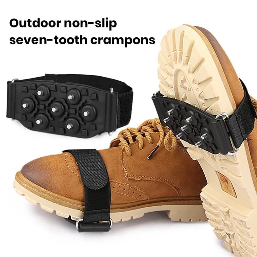 1 paio di tacchetti da ghiaccio 7 punte nastro di fissaggio regolabile antiscivolo arrampicata invernale scarpe da trekking stivali impugnature da neve ghiacciata ramponi pinza
